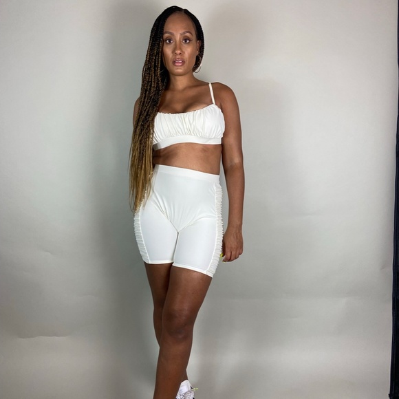 Nude Ruched Biker Short Set - Picture 2 of 4